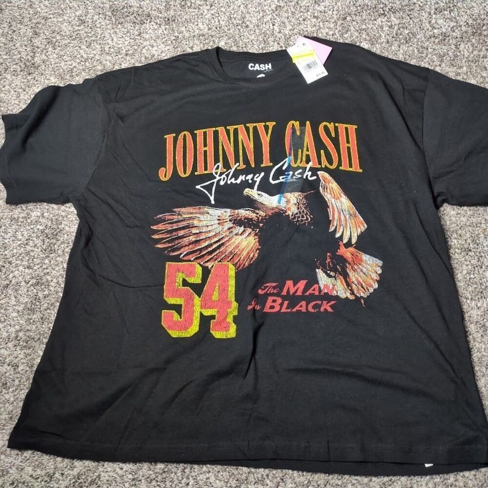 Johnny Cash T-Shirt Women Size L  Ring of Fire Washed Black 90s The Man In Black